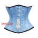 Light Blue Satin Steel Boned With Front White Lace Underbust Corset Gothic Costume