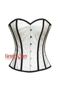 White Honeycomb Leather With Black Stripes Costume Overbust Corset Top