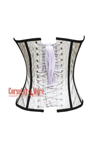 White Honeycomb Leather With Black Stripes Costume Overbust Corset Top