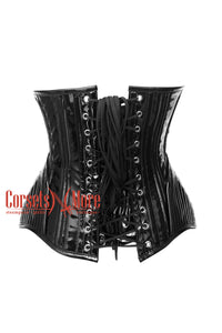 Black Pvc leather Underbust Corset With Cup Gothic Halloween Costume Steel Boned Top