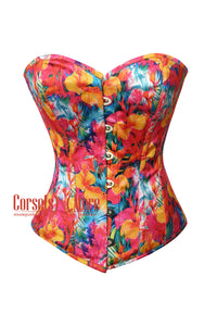 Tropical Floral Hibiscus Flowers Print Summer Costume Overbust Corset Top