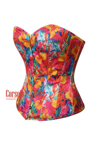 Tropical Floral Hibiscus Flowers Print Corset Bustier Overbust Halloween Top