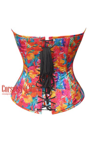 Plus Size Tropical Floral Hibiscus Flowers Print Sweetheart Neckline Corset Bustier Overbust Halloween Top