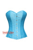 Light Blue Silk Overbust Corset Waist Training Gothic Christmas Costume