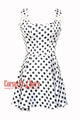 Women’s CorsetsNmore White Satin With Black Polka Dots Shoulder Strap Overbust Corset Gothic Costume