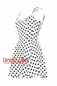 Women’s CorsetsNmore White Satin With Black Polka Dots Shoulder Strap Overbust Corset Gothic Costume