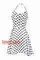 Women’s CorsetsNmore White Satin With Black Polka Dots Shoulder Strap Overbust Plus Size Corset Top