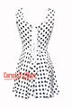 Women’s CorsetsNmore White Satin With Black Polka Dots Shoulder Strap Overbust Plus Size Corset Top