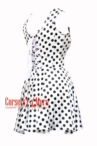 Women’s CorsetsNmore White Satin With Black Polka Dots Shoulder Strap Overbust Corset Gothic Costume