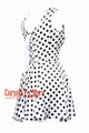 Women’s CorsetsNmore White Satin With Black Polka Dots Shoulder Strap Overbust Plus Size Corset Top