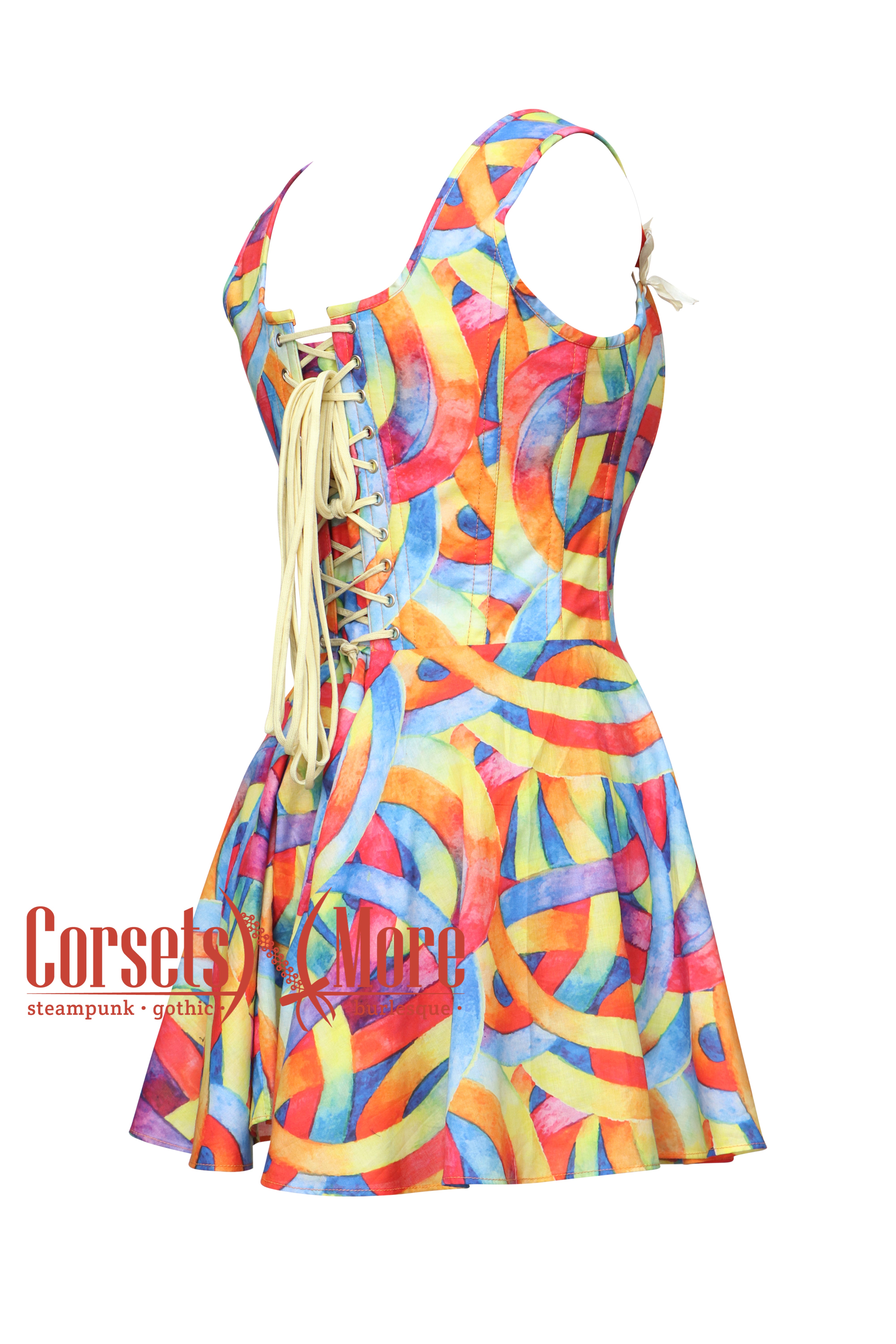 Rainbow Pride Cotton Corset With Shoulder Strap Overbust Gothic Costume