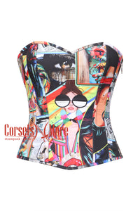 Graffiti Printed Cotton Overbust Corset Gothic Costume