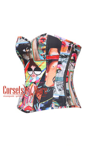 Graffiti Printed Cotton Overbust Corset Gothic Costume