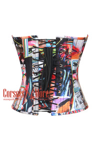 Graffiti Printed Cotton Overbust Corset Gothic Costume