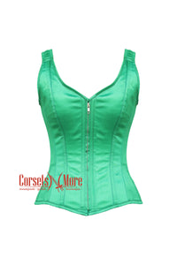 Emerald Faye Green Satin Shoulder Strap Gothic Overbust Plus Size Corset Top