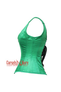 Emerald Faye Green Satin Shoulder Strap Gothic Overbust Plus Size Corset Top