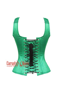 Emerald Faye Green Satin Shoulder Strap Gothic Overbust Plus Size Corset Top