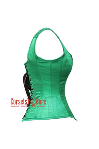 Emerald Faye Green Satin Shoulder Strap Gothic Overbust Plus Size Corset Top