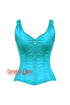 Baby Blue Satin Shoulder Strap Gothic Zipper Overbust Corset