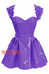 Women Purple PVC Leather Overbust Corset With Shoulder Straps Gothic Costume