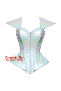 Women’s Holographic Leather With Shoulder Pads Futuristic Corset Burlesque Costume