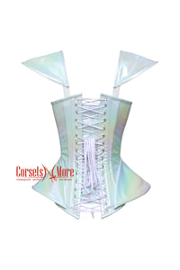 Women’s Holographic Leather With Shoulder Pads Futuristic Corset Burlesque Costume