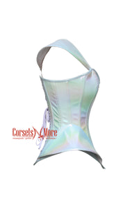 Women’s Holographic Leather With Shoulder Pads Futuristic Corset Burlesque Costume