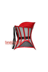 Red PVC Leather With Mesh Zipper Plus Size Underbust Corset