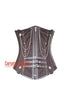Brown Cotton With Leather Steampunk Costume Longline Zipper Underbust Corset
