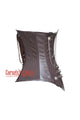 Brown Cotton With Leather Steampunk Costume Longline Zipper Underbust Corset