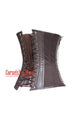 Brown Cotton With Leather Steampunk Costume Longline Zipper Underbust Corset