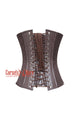 Brown Cotton With Leather Steampunk Costume Longline Zipper Underbust Corset