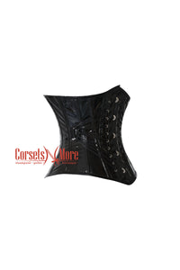 Black Shinny PVC Leather Gothic Costume Underbust Corset Waist Trainer