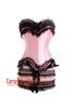Pink Satin Black Frill Gothic Burlesque Moulin Rouge Waist Training Bustier Costume Overbust Corset Dress