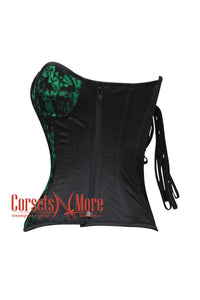 Black And Green Satin Net Overlay Gothic Costume Overbust Corset