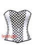 White Satin With Black Diagonal Print Gothic Costume Overbust Corset