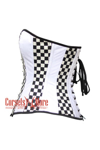 White Satin With Black Diagonal Print Gothic Costume Overbust Corset