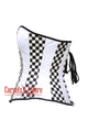 White Satin With Black Diagonal Print Gothic Costume Overbust Corset