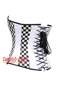 White Satin With Black Diagonal Print Gothic Costume Overbust Corset