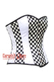 White Satin With Black Diagonal Print Gothic Costume Overbust Corset