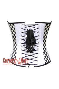 White Satin With Black Diagonal Print Gothic Costume Overbust Corset