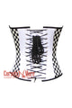White Satin With Black Diagonal Print Gothic Costume Overbust Corset