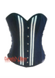 Blue Denim White Strips Gothic Steampunk Bustier Waist Training Costume Overbust Corset