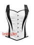 Overbust Corset With Straps - Gothic White & Black Satin Waist Trainer