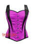 Purple & Black Satin Overbust Corset With Straps - Gothic Waist Trainer