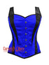 Overbust Corset With Straps - Gothic Blue & Black Satin Waist Trainer