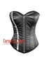 Black Satin Overbust Zipper Corset Bustier Steel Boned Curvy Costume