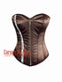 Brown Satin Overbust Corset with Front Zipper – Burlesque Costume Bustier for Women