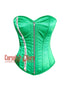 Green Satin Overbust Zipper Corset Bustier Steel Boned Curvy Costume
