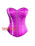 Purple Satin Overbust Zipper Corset Bustier Steel Boned Curvy Costume